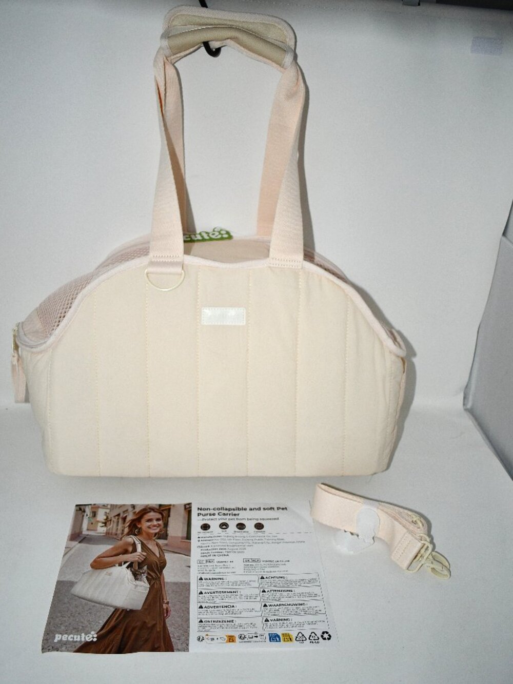 Pecute Dog Purse Carrier, Lightweight Soft-Sided Pet Carrier in Cream NWT